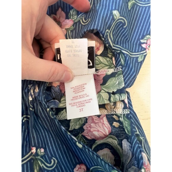 Vintage‎ 90s Jo Lene Toddler Girl's sz 3T Bib Collar Pleated Floral Dress - Picture 4 of 5